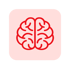 Minimalist flat design brain icon A simple lineart brain in solid red ED1C24 with symmetrical curved contours suggesting left and right hemispheres dr