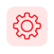 Minimalist flat design gear icon A simple lineart gear in solid red ED1C24 with evenly spaced rounded teeth and a circular center Clean geometric prop