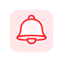 Minimalist flat design notification bell icon A simple lineart bell in solid red ED1C24 with a smooth rounded dome shape and a small clapper detail be-1