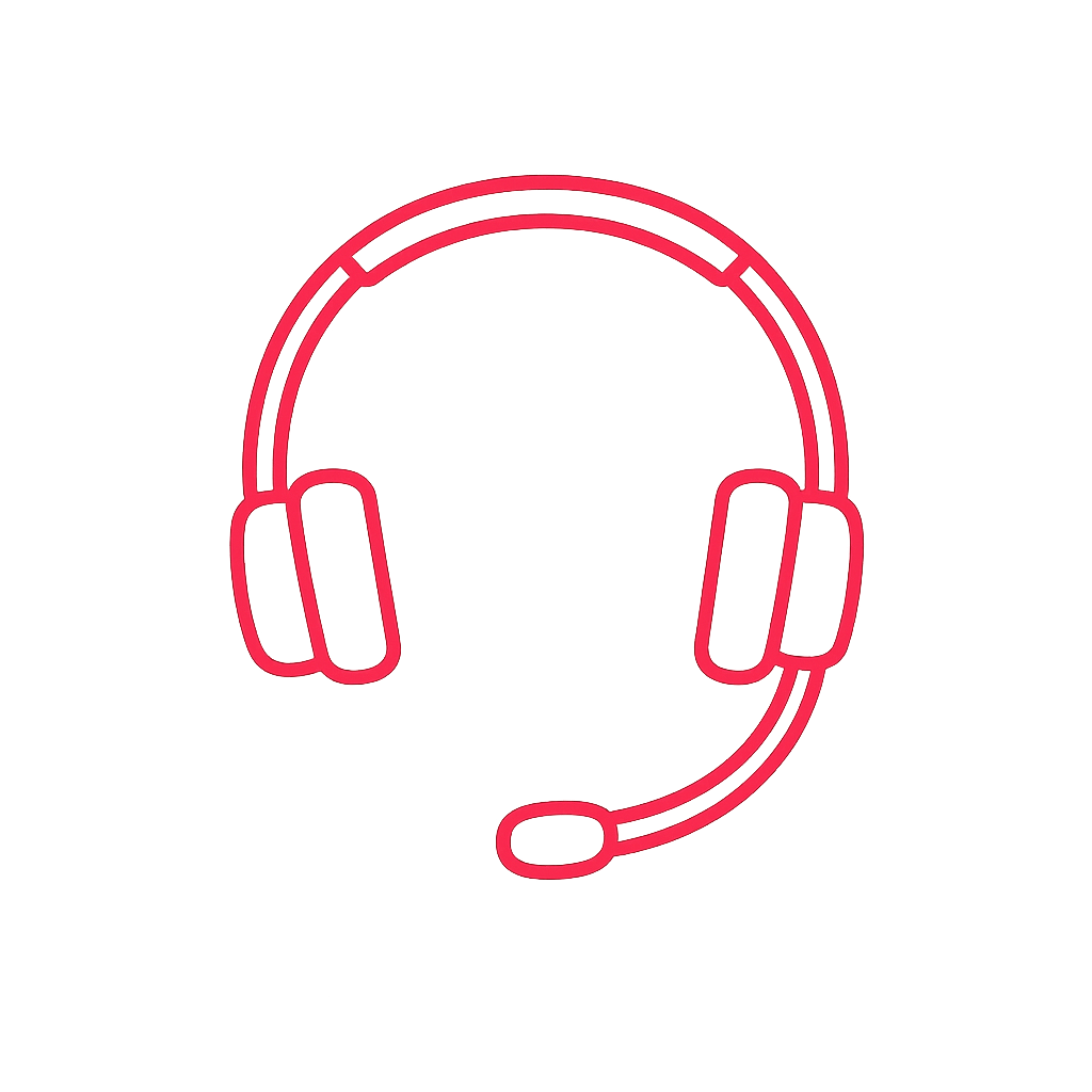 A Red outline of a telephone headset  Just the headset no handset