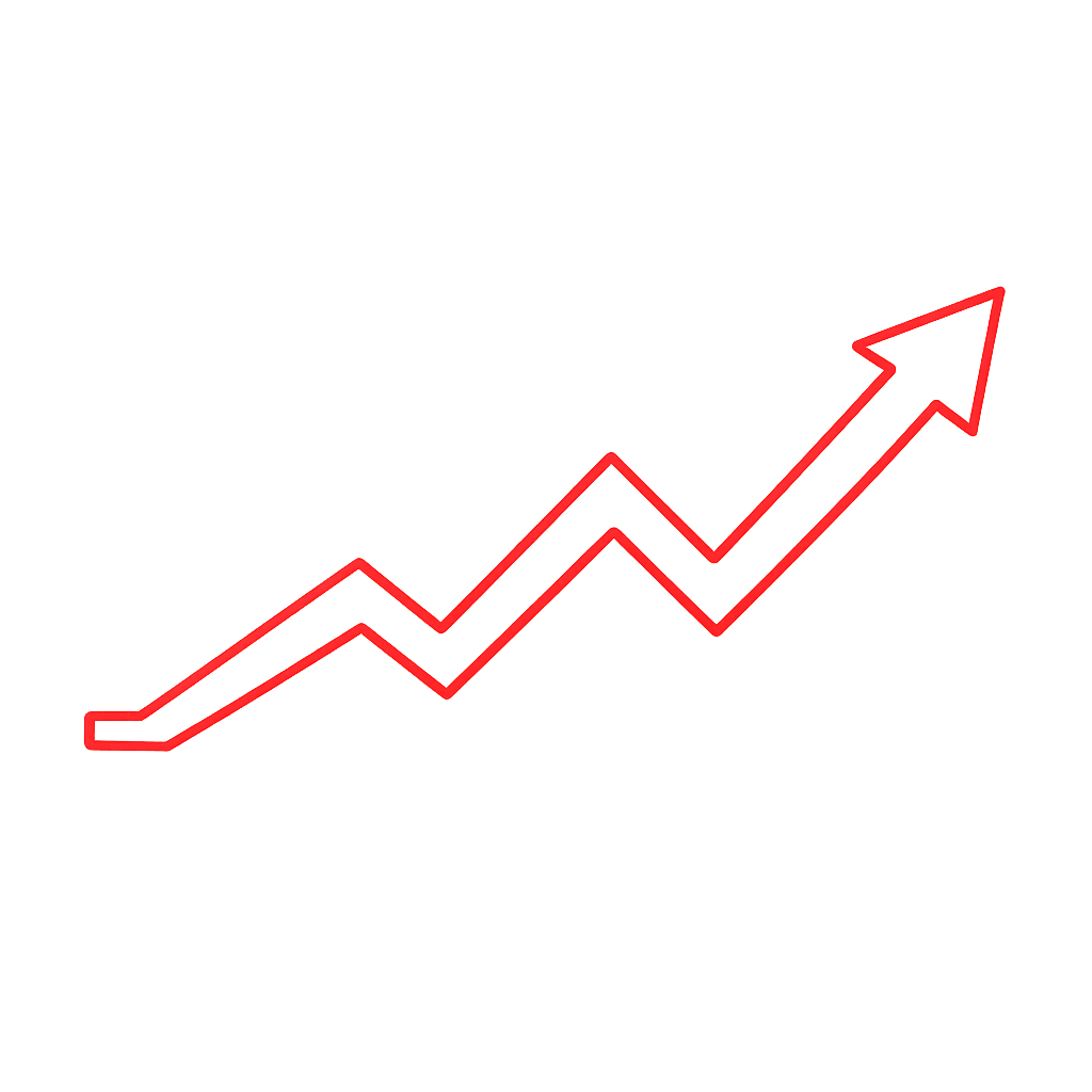 A red ea2729 outline of an arrow from a chart trending upwards  Just the arrow though  No chart  And should be outline