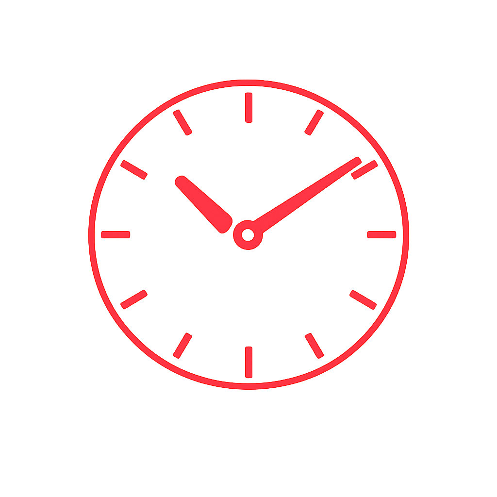 A red outline of a clock