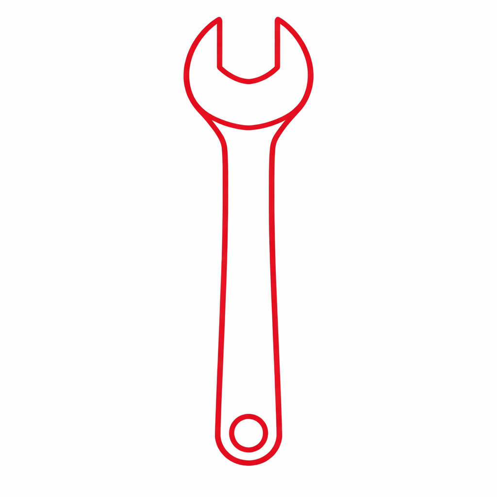 A red outline of a wrench facing vertically-1
