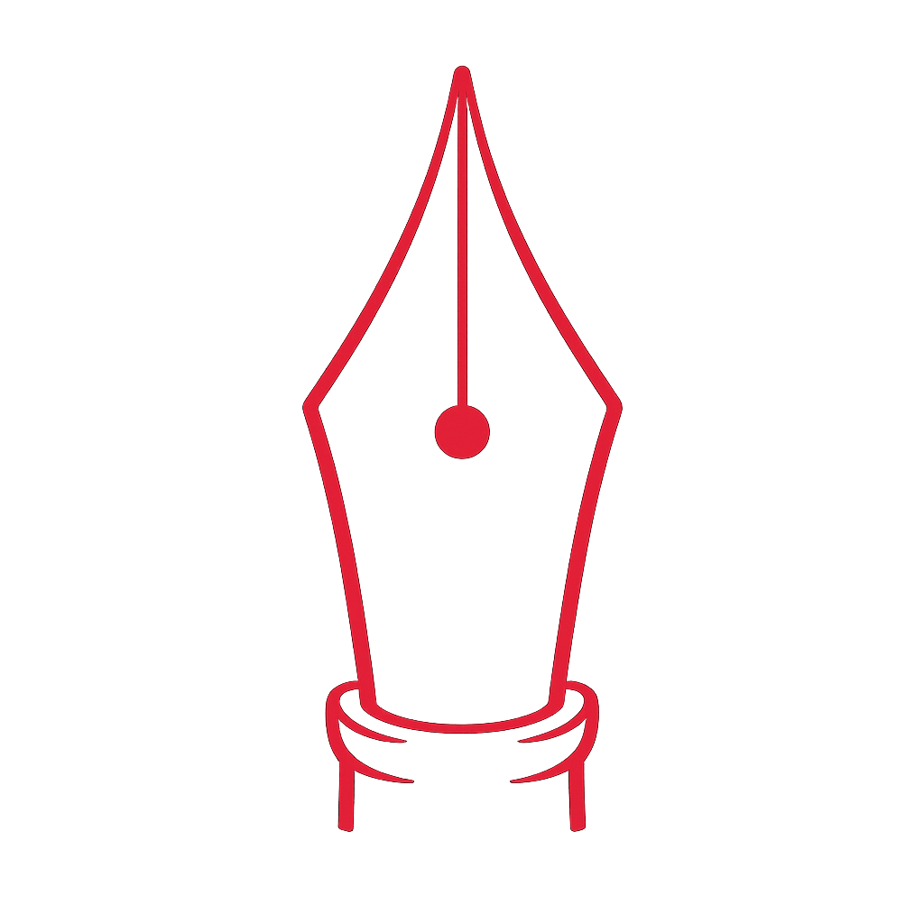 A red outline of the tip of a fountain pen