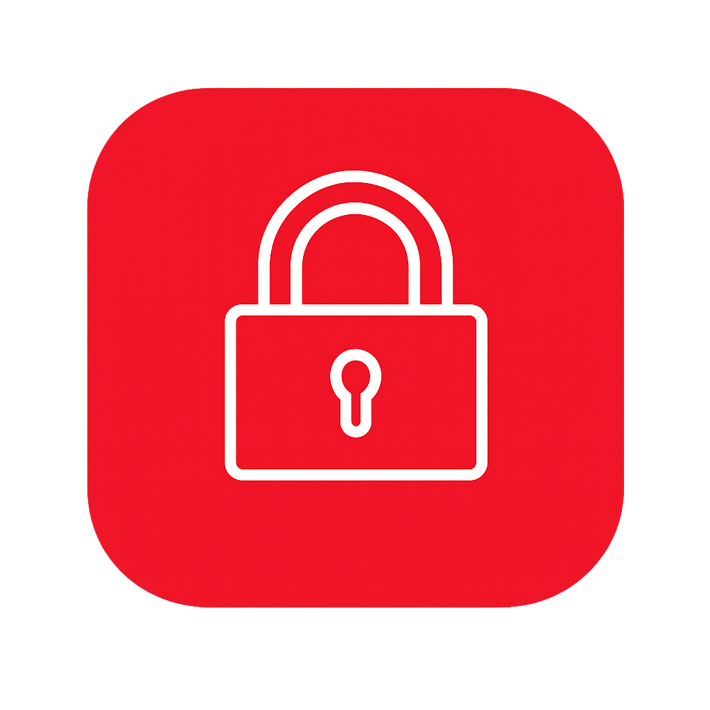 Minimalist flat design lock icon A simple lineart padlock in white with a rectangular body and a rounded shackle Clean geometric proportions with smoo