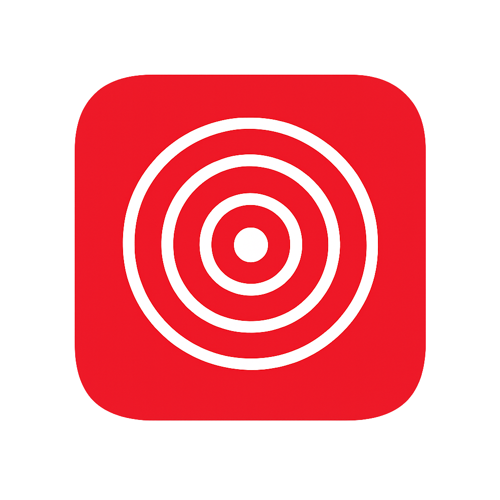 Minimalist flat design target icon A simple lineart target with concentric circles and a centered dot in white with smooth rounded lines and clean geo